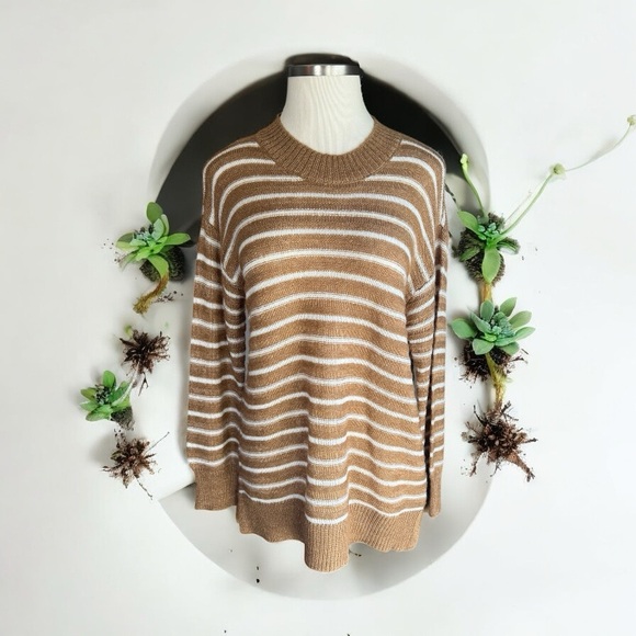 Style & Co Tan and White Striped Textured Tunic Sweater - Picture 1 of 10
